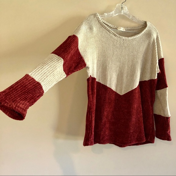 Lovely Melody Maroon and Gray Colorblocked Chenille Sweater - Picture 2 of 4